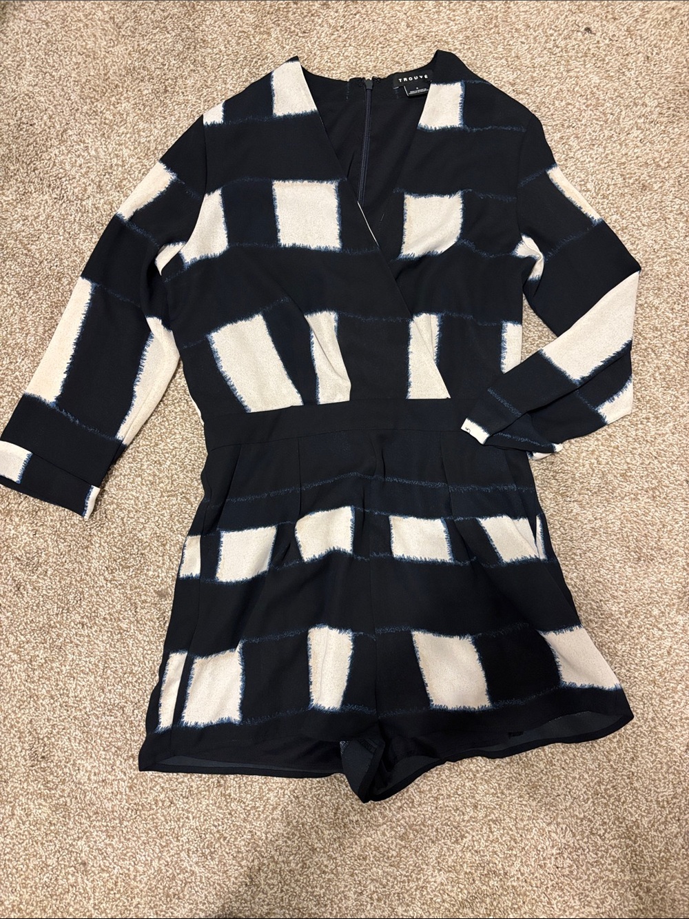 Trouve Black and Cream Check-Block Romper